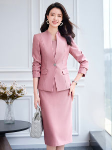 RYRYSTYLE ชุดเดรสสไตล์เกาหลีสีชมพูสูทมืออาชีพสตรีสไตล์ใหม่ฤดูใบไม้ผลิและฤดูใบไม้ร่วงอารมณ์การกระจายเสียงการตรวจสอบศิลปะการโฮสต์ชุดทำงาน2524