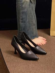 รองเท้าส้นสูงสำหรับผู้หญิง SICA ทรงหัวแหลม ด้านข้างเปิด พื้นยาง ส้นสูง 5-8 ซม. รองเท้าทำงานสำหรับผู้หญิง รองเท้าส้นเดี่ยว