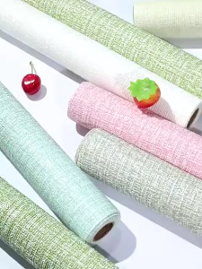 【 In Stock 】Plain Linen Wallpaper Self-adhesive 3D PVC Wall Stiker Decorative Background Paper for Bedrooms/Living Rooms Waterproof Kertas Dinding 墙纸