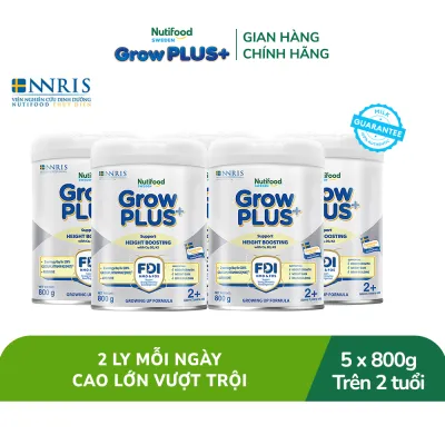 Combo 5 Sữa Bột Nutifood Sweden GrowPLUS+ Cao lớn vượt trội - Hỗ trợ phát triển chiều cao trên 2 tuổi (Bạc) 800g