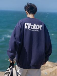 100% Pure Cotton Hoodie Sweatshirt round Neck Thickened Fleece Loose Fit Autumn Winter Mens Casual Fashion Letter Print Jacket