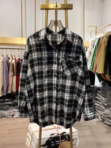 Retro Plaid Long Sleeve Shirt Womens Loose Korean Style Spring Autumn Outerwear Breathable Button up Polo Neck Design