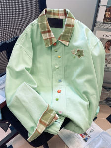 สไตล์ญี่ปุ่นย้อนยุค หลวม Fit ปกโปโล เบสบอล เสื้อแจ็คเก็ต ผู้หญิง ฤดูใบไม้ผลิ ฤดูใบไม้ร่วง ชิค สไตล์ฮ่องกง ลำลอง เปิด คาร์ดิเกน ด้านบน