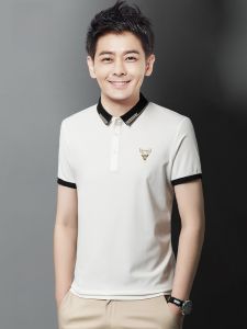 ROMON | Lomond Mens Short Sleeve T-Shirt Summer Thin Business Casual Loose White With Collar Half Sleeve Ice Silk Polo Shirt