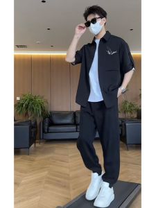 Luxurious Embroidered Ice Silk Mens Shirt Summer New Style Fashionable Drapey Short Sleeve Traditional Chinese National Style