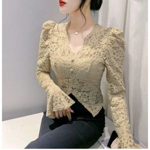 ECLAIRE 003 Blouse Lace Brokat Brukat Brocade Vneck Longsleeves Classy Vintage Pesta Import mglo