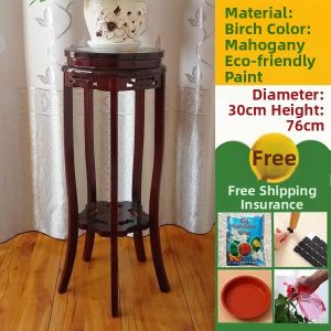 JINBAIRUI | Creative Round Balcony Flower Pot Stool with Solid Wood Chinese Frame and Marble Base Multi-layer