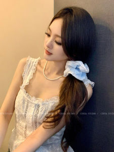 ริบบิ้นผมผ้าลูกไม้สีน้ำเงินสำหรับผู้หญิง ฤดูร้อน เครื่องประดับผมสไตล์เกาหลี ทันสมัย เรียบง่าย หลากหลาย ริบบิ้นผมสุดหรูหรา