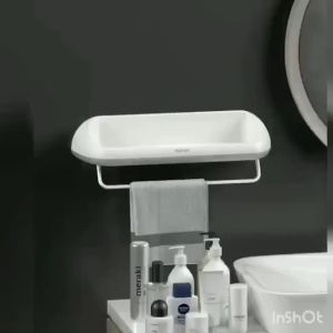 Kệ Để Đồ Nhà Tắm Dán Tường Kèm Thanh Treo Khăn Tặng Kèm Miếng Dán