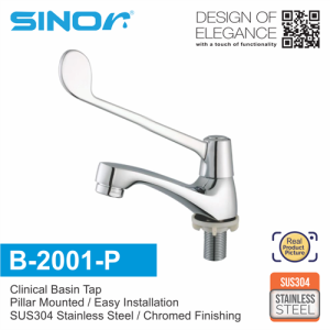 Sinor B-2001-P Long Handle Water Tap Basin Faucet Clinical Pillar Mounted Bathroom Hospital Paip Air Panjang