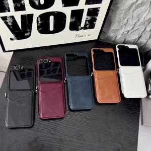 szhaiyu | For Samsung Galaxy Z Flip 8 7E 7 6 5 4 3 Leather Wallet Phone Case With Retro Cowhide Pattern With Card Slot Holder Protection