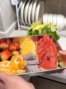 Hộp Đựng Thực Phẩm Inox 304 Lớn Có Nắp Đậy Kín Khay Inox Chống Gỉ 25x20x5Cm Hình Chữ Nhật Chịu Được Nhiệt Độ Chống Mòn