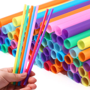 【Free Shipping】100Pcs Disposable Color Plastic Straw Manual DIY Creative Flat Mouth Straight Tube Straws