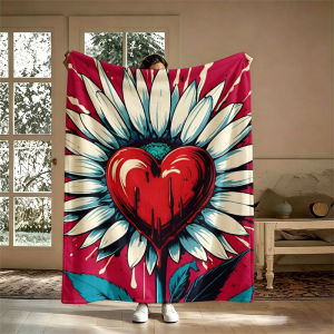 BILIBILI | Daisy Heart Drip Red Flannel Blanket Perfect for Sofa Office Bed Travel Sleep Read Relax Camping Four Season Use