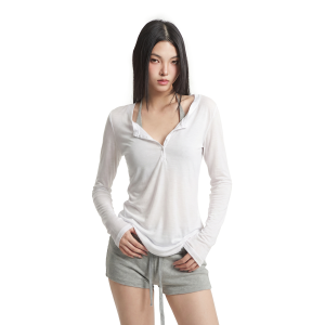 Áo Tunics Ôm Dài Tay Cổ Henley Mỏng