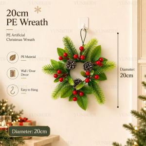 60CM PE Inverted Christmas Tree Branches and 20CM Christmas-wreath Family Doors and Windows Walls Christmas Scene Decorations