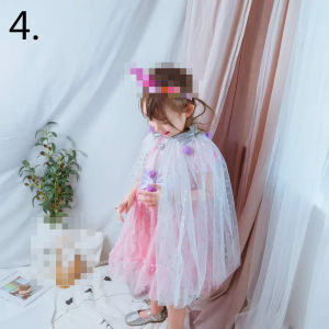 Kids Girls Sparkle Star Tulle Cape Princess Sheer Mesh Cloak for Birthday Party Halloween Role Play Costume Fairy Shawl E1120