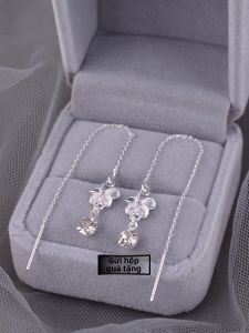 Hoa Tai Tua Rua Dài Bằng Bạc Nguyên Chất 925 Cho Nữ Hoa Cúc Trang Sức Thời Trang Dây Chuyền Tai Phụ Kiện Trang Trí Tai