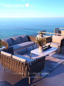 Outdoor Sofa Set Villa Garden Courtyard Waterproof Sunbathing Balcony Outdoor Casual Combination Chair Soft Decorative Furniture