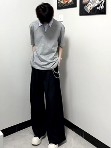 Plain straight suit pants for men baggy wide-leg loose korean style casual simple cleanfit pants