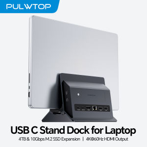 PULWTOP Vertical USB C Docking Station with M.2 SSD Case HDMI USB A/C RJ45 SD/TF PD for MacBook Pro/AirType C Laptop-black