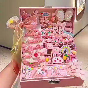 156pcs Girls Hair Accessories Gift Box Set Cartoon Clips Bows Ties Kids Birthday Present Idea