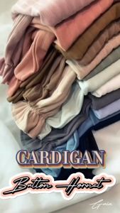 Cardigan Crop Top Hornet Kancing Lengan Panjang Kerut Balon Wanita Knit Kardigan