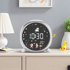 นาฬิกาตั้งโต๊ะแบบพกพาพร้อมปฏิทินและไฟนอนแบบอัจฉริยะสำหรับห้องนอนและออฟฟิศ นาฬิกาตั้งโต๊ะแบบมีอุปกรณ์เสริมสร้างสรรค์และทันสมัย