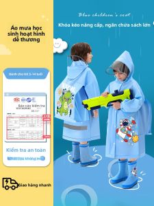 KeyRu | Áo Mưa Nhẹ Với Túi Đeo Lưng Cho Bé Trai Và Học Sinh Tiểu Học Có Dải Phản Quang