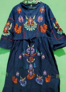 Gamis Nayla Katun Bordir Cantik Pinggang Serut