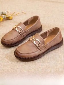 SHIPAILUO | Soft Bottom Genuine Leather Mom Shoes Comfortable Slip-On Round Toe Flat Heel Anti-Slip Womens Flats Spring Autumn Style