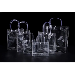 PVC Tote Bag with Button/ Transparent Shopping Bag / Fancy Shopping Packaging Bag / Beautiful Travel-COZII