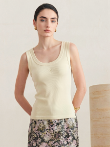 Basic House | Slim Fit Sleeveless Summer Tank Top U-Neck Embroidered