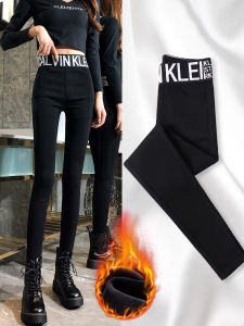 Womens Fleece Lined Slim Fit Pencil Pants Thickened Autumn Winter Outerwear Black Cotton Pants Small Size Warm Leggings
