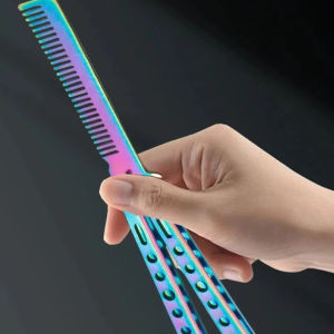 Butterfly knife combfoldable combstainless steel beard brushsalon hair styling tool.ChristmasHalloween and Thanksgiving gift