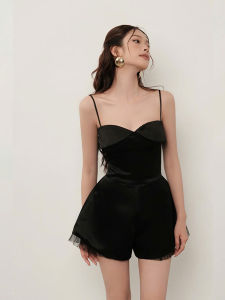Black Elegance Style Mesh Splicing Strap Jumpsuit Summer Fashion Slimming