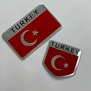 Tem Nhôm Logo hình lá Cờ nước Thổ Nhĩ Kỳ - TURKEY - Dán trang trí Ô tô xe máy laptop