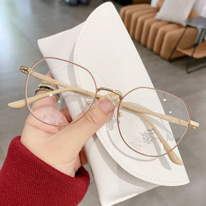New Retro Metal Frame Glasses for Women Fashionable Large Frame Polygonal Flat Light Anti Blue Light Glasses