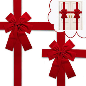 Large Red Bow Ribbon Christmas Front Door Decoration Hanging Bow Wedding Party Traditional Ready Made Door Bow New Year Decor