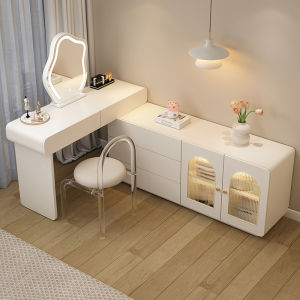 Modern Minimalist Extendable Makeup Desk with Storage Cabinet Bedside Chest of Drawers Creamy Style Furniture Table