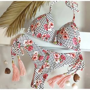 (SẴN NEW 40-70KG)_BKN3_Bộ BiKini 2 Mảnh Buộc Dây In Hoa Tua Rua Phong Cách Mới
