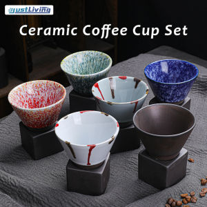 JustLiving Ceramic Coffee Mugs with Base 3.38oz Coarse Pottery Coffee Mug Triangular Cone Shape Porcelain-Cup Tea-Cup for Latte Household Kitchen Bar for Commercial/coffee Shop for Restaurants/cafes