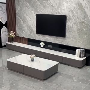 Bàn trà sofa phòng khách bọc da gỗ MDF phủ màu vân đá phong cách sang trọng - GM167