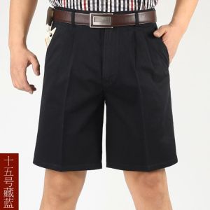 Pure cotton shorts mens thin oversized suit shorts middle-aged and elderly deep crotch casual pants automatic buckle crocodile leather belt