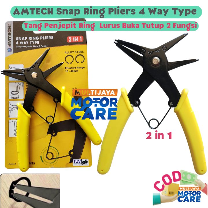 AMTECH / KDK Snap Ring Pliers 4 Way Tang Penjepit Lurus Buka Tutup 2 Fungsi 2 IN 1 Pasang Ring Range 10 - 40mm TERMURAH