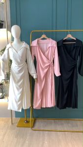 D11692 Minka Side Pleated Collar Long Dress