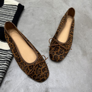 Womens round Toe Slip-On Soft Bottom Ballet Flat Shoes Spring Autumn Sweet Style Butterfly Knot Leather Casual Footwear