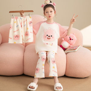 MiiOW | Áo ngủ cotton mùa hè cho bé gái tay ngắn mỏng in họa tiết hoạt hình dễ thương quần dài mặc nhà thoải mái thoáng khí cho bé gái từ 2-12 tuổi