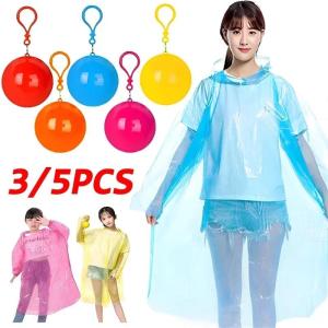 5Pcs Disposable Mini Raincoat Ball with Keychain New Travel Carry Rain Gear Keyring Ball Outdoor Emergency Waterproof Compression Ball