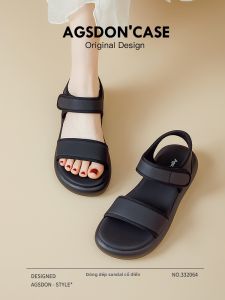 Agsdon | Black Velcro Flat Casual Beach Sandals